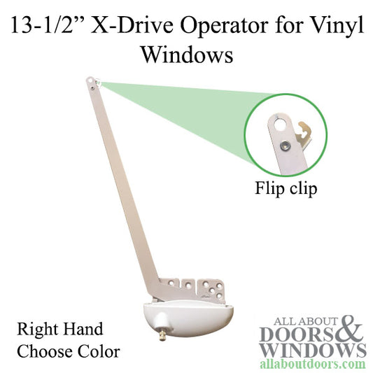 Roto 13-1/2" Single Arm X-Drive, RH Vinyl casement window operator - Choose Color