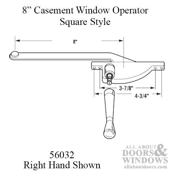 Casement Window Operator, 8'' arm, Right Hand, Teardrop Body, Steel Casement - Choose Color - Casement Window Operator, 8'' arm, Right Hand, Teardrop Body, Steel Casement - Choose Color