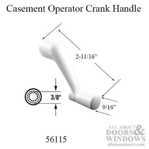 Casement Operator Crank Handle, 3/8 inch Spline, 2-11/16 inch Projection - Choose Color - Casement Operator Crank Handle, 3/8 inch Spline, 2-11/16 inch Projection - Choose Color