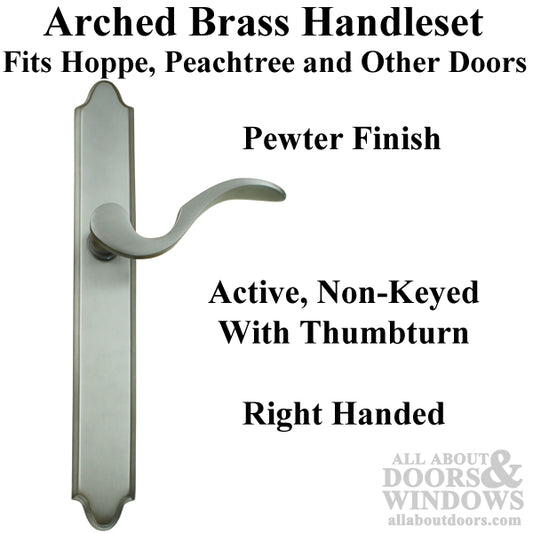 Cortina Handle Set for Active / Non-Keyed Peachtree / Weathershield Door with Thumbturn, RH, Pewter