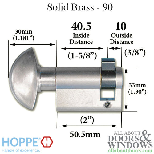 40.5 / 10 New Style HOPPE Inactive 90 Non-Keyed Profile Cylinder Lock, Solid Brass, Choose Finish - 40.5 / 10 New Style HOPPE Inactive 90 Non-Keyed Profile Cylinder Lock, Solid Brass, Choose Finish