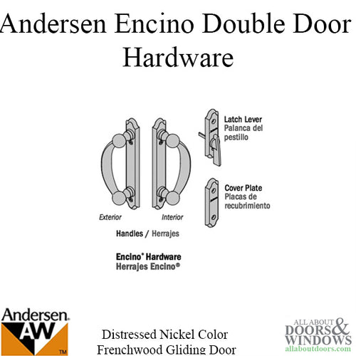 Andersen Frenchwood Gliding Door Trim Hardware, Encino, 4 Panel Interior and Exterior - Distressed Nickel - Andersen Frenchwood Gliding Door Trim Hardware, Encino, 4 Panel Interior and Exterior - Distressed Nickel