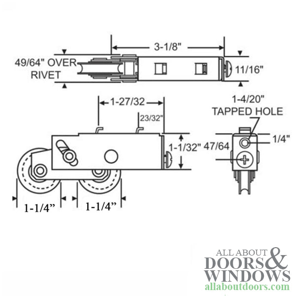 Tandem  1-1/4  Roller, 2 hooks - Tandem  1-1/4  Roller, 2 hooks