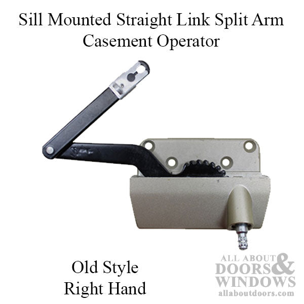 Sill Mounted Straight Link 4-1/2 Inch Split Arm Casement Window Operator, Right Hand - Gold - Sill Mounted Straight Link 4-1/2 Inch Split Arm Casement Window Operator, Right Hand - Gold