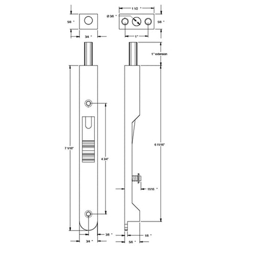 7 Inch Heavy Duty Flush Bolt, Solid Brass - Choose Color - 7 Inch Heavy Duty Flush Bolt, Solid Brass - Choose Color