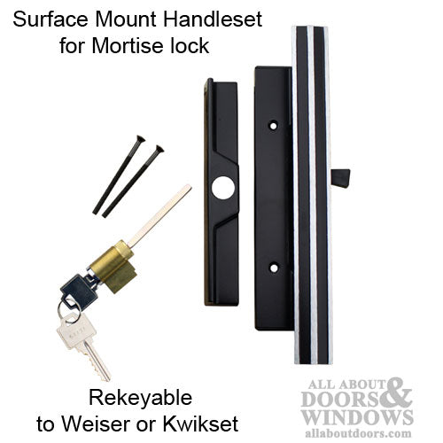 1-3/4 thick door, Keyed Patio Door Handle, Retro - Black & Chrome - 1-3/4 thick door, Keyed Patio Door Handle, Retro - Black & Chrome