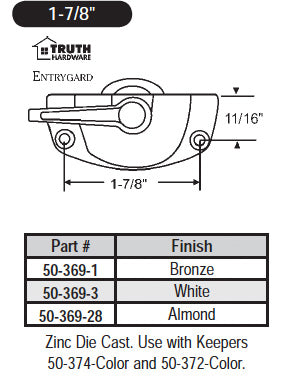 Sash Lock,   1-7/8, Offset screws - Choose Color - Sash Lock,   1-7/8, Offset screws - Choose Color