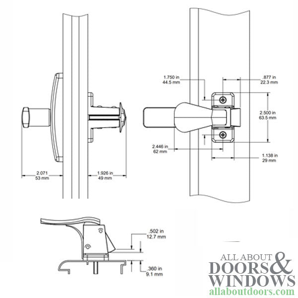 Modern Storm Door Straight Lever with Inside Push Paddle - Choose Color - Modern Storm Door Straight Lever with Inside Push Paddle - Choose Color