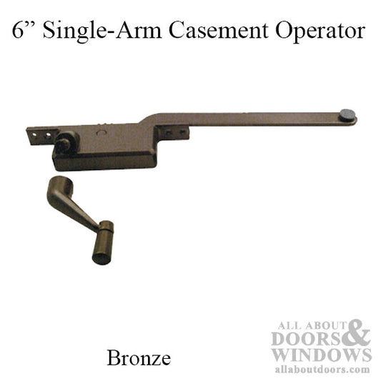 Casement Window Operator, 6" arm, Left Hand, Square Body, Steel Casement - Bronze