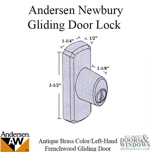 Andersen Window-Frenchwood Gliding Door Hardware, LH Newbury/Lock Assembly w/keys - Antique Brass - Andersen Window-Frenchwood Gliding Door Hardware, LH Newbury/Lock Assembly w/keys - Antique Brass