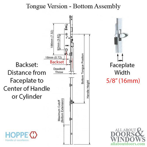 Hoppe 16mm Manual 60/92 Gear, Tongue at 29.65
