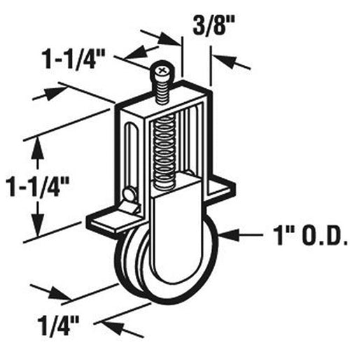 Top or Bottom Roller Assembly with 1 Inch Steel Wheel for Sliding Screen Door - Top or Bottom Roller Assembly with 1 Inch Steel Wheel for Sliding Screen Door