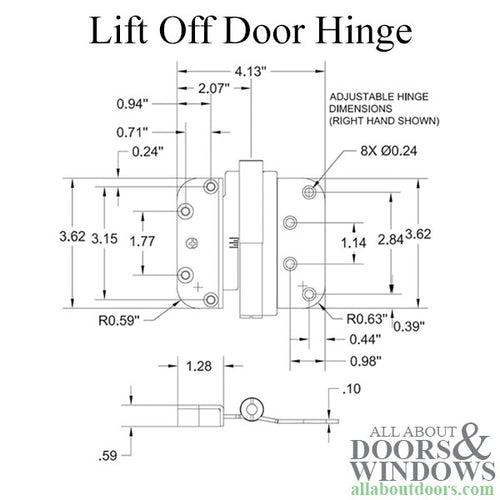 M3 Dual Adjustable Lift Off Hinge with Concealed Ball Bearings Right Hand - M3 Dual Adjustable Lift Off Hinge with Concealed Ball Bearings Right Hand