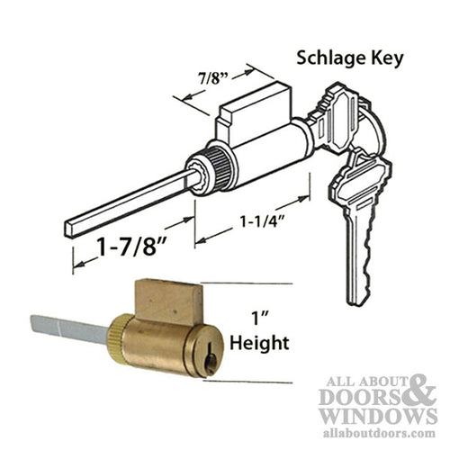 Cylinder, 1 x 1-7/8 tail Piece, for 1-3/4 or 2-1/4 door Schlage Key - Cylinder, 1 x 1-7/8 tail Piece, for 1-3/4 or 2-1/4 door Schlage Key