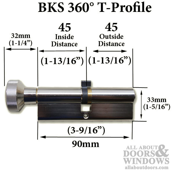 Active Keyed 45 / 45 G-U/Ferco BKS 360   Euro Profile Cylinder Lock, T profile - Silver - Active Keyed 45 / 45 G-U/Ferco BKS 360   Euro Profile Cylinder Lock, T profile - Silver