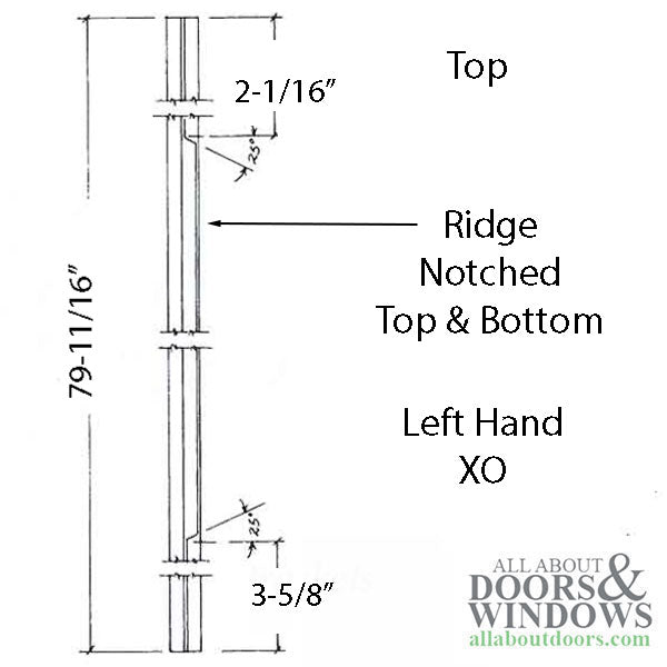 Interlock Weatherstrip,  Stationary Panel Meeting Stile, Left Hand  2 Panel Wood Gliding Door - Tan - Interlock Weatherstrip,  Stationary Panel Meeting Stile, Left Hand  2 Panel Wood Gliding Door - Tan