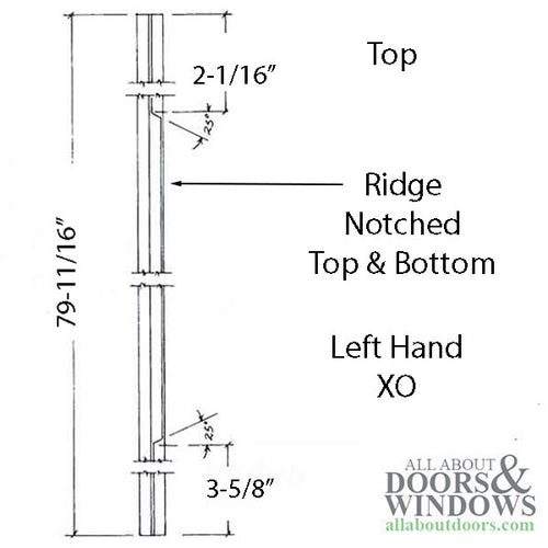 Interlock Weatherstrip,  Stationary Panel Meeting Stile, Left Hand  2 Panel Wood Gliding Door - Tan - Interlock Weatherstrip,  Stationary Panel Meeting Stile, Left Hand  2 Panel Wood Gliding Door - Tan