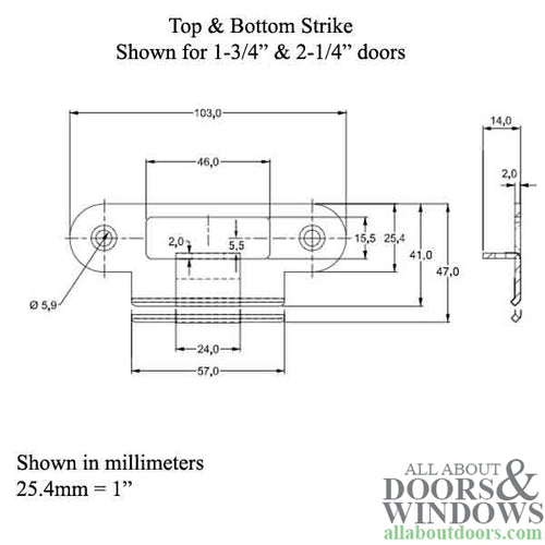 GU / Ferco Multipoint Top and Bottom Strike for 1-3/4 Thick Door - Satin Nickel - GU / Ferco Multipoint Top and Bottom Strike for 1-3/4 Thick Door - Satin Nickel