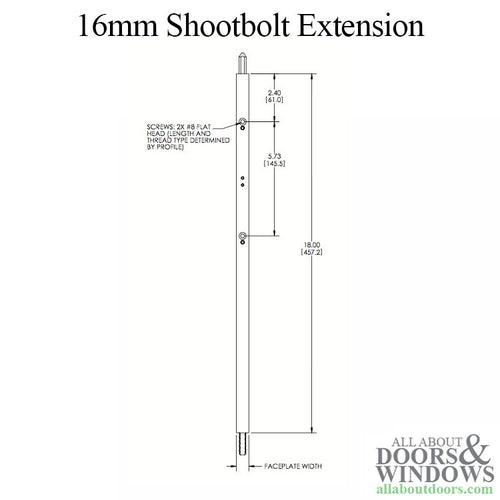 Shootbolt Extension for Truth Sentry Multipoint Lock System 16mm - Shootbolt Extension for Truth Sentry Multipoint Lock System 16mm