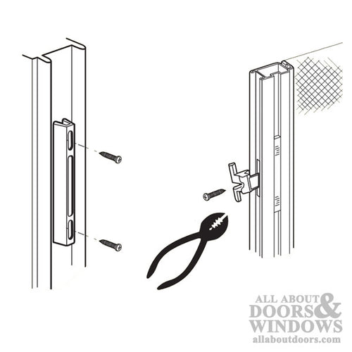 Non-Handed Plastic Latch & Aluminum Strike Set for Sliding Screen Door - Choose Color - Non-Handed Plastic Latch & Aluminum Strike Set for Sliding Screen Door - Choose Color