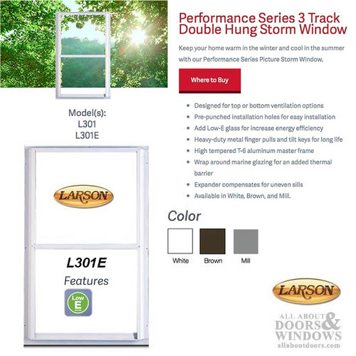 Larson Performance Double Hung 3-Track Storm Window, Low-E Glass - Larson Performance Double Hung 3-Track Storm Window, Low-E Glass