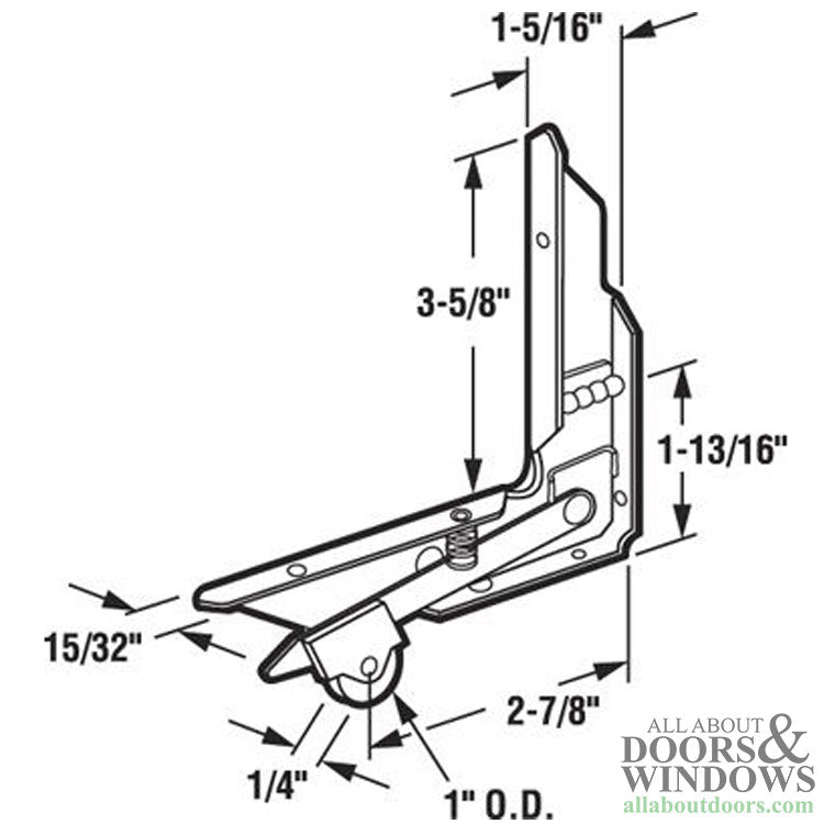 DISCONTINUED Right Hand Corner Insert Roller Assembly with 1 Inch Nylon Wheel for Sliding Screen Door - Gray Steel - DISCONTINUED Right Hand Corner Insert Roller Assembly with 1 Inch Nylon Wheel for Sliding Screen Door - Gray Steel