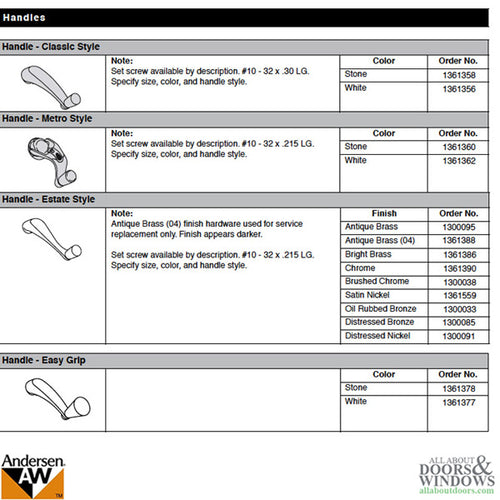 Andersen Window Improved/E-Z Casement Crank/Handle- Classic Style - White - Andersen Window Improved/E-Z Casement Crank/Handle- Classic Style - White