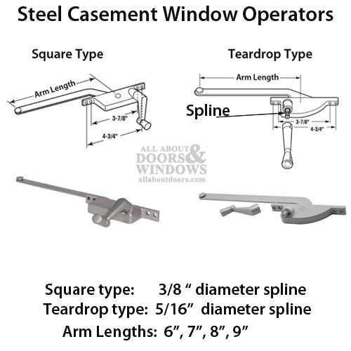 Casement Window Operator, 9'' arm, Right Hand, Square Body, Steel Casement - Choose Color - Casement Window Operator, 9'' arm, Right Hand, Square Body, Steel Casement - Choose Color