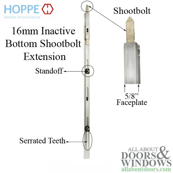 16mm Inactive Bottom Shootbolt Extension, 25mm Throw, 17.09