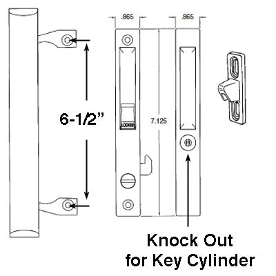 Lock Patio Door Handle Set, Recessed, Flush Mount, White - Lock Patio Door Handle Set, Recessed, Flush Mount, White