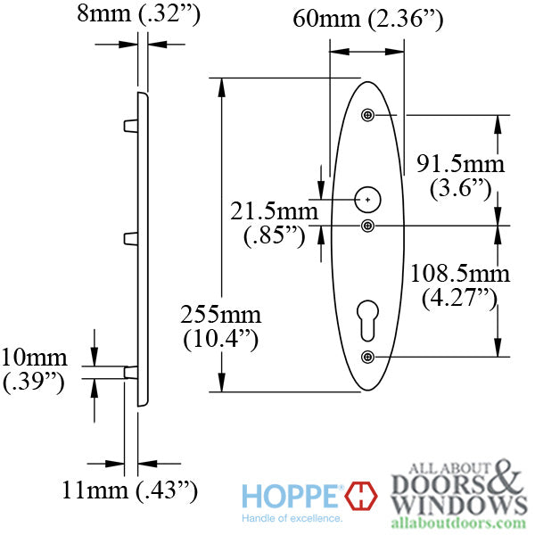 HOPPE Oval Interior Backplate M3955N for Active/Inactive Handlesets - Matte Black - HOPPE Oval Interior Backplate M3955N for Active/Inactive Handlesets - Matte Black