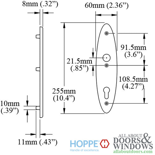 HOPPE Oval Interior Backplate M3955N for Active/Inactive Handlesets - Matte Black - HOPPE Oval Interior Backplate M3955N for Active/Inactive Handlesets - Matte Black