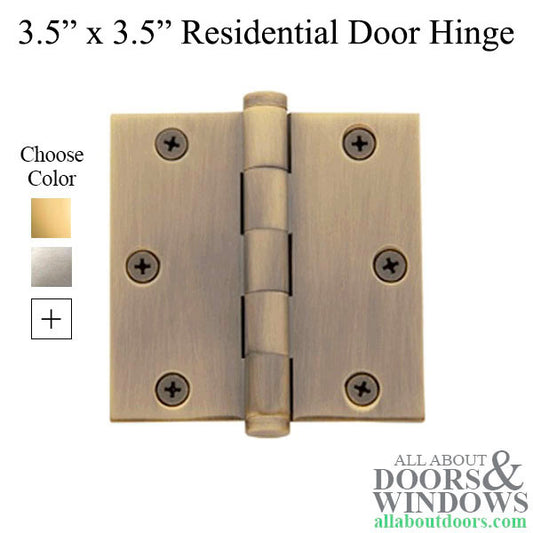 3.5 x 3.5 Full Mortise Hinge, Square Corner - Choose Finish