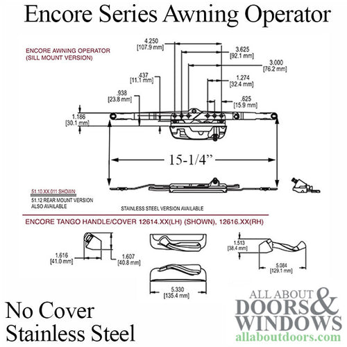 Truth 51.10  Encore series scissor operator for awning window, No Cover - Stainless Arms - Truth 51.10  Encore series scissor operator for awning window, No Cover - Stainless Arms