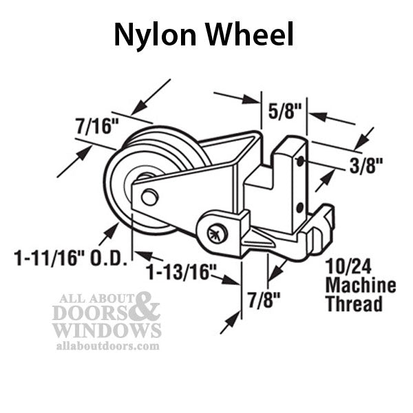 1-11/16  Wheel, Nylon Ball Bearing Roller Assembly, Sliding Patio Door - 1-11/16  Wheel, Nylon Ball Bearing Roller Assembly, Sliding Patio Door