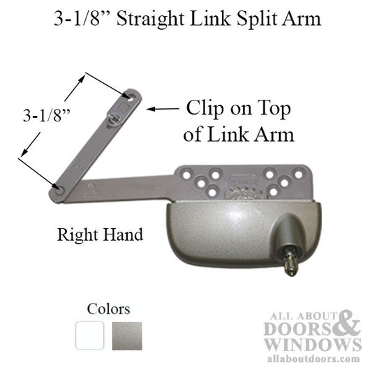 New Style Sill Mounted Straight Link 4-3/4 Inch Split Arm Casement Window Operator, Right Hand, White