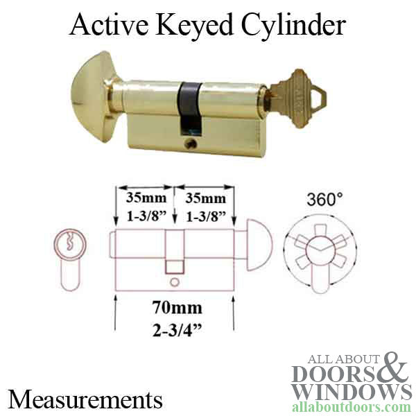 35/35 Active Keyed 360° Euro Profile Cylinder, 70mm  2-3/4