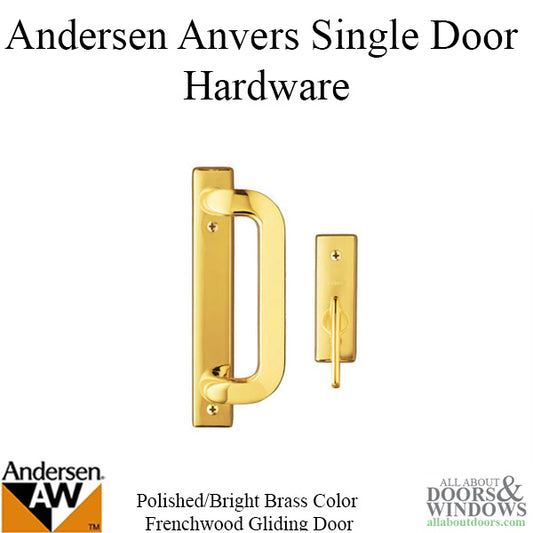 Andersen Frenchwood Gliding Door Trim Hardware, Anvers 2 Panel Interior and Exterior - Bright Brass