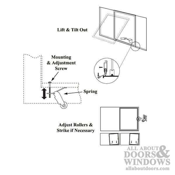 Straight Spring Tension Roller Assembly with 1-1/4 Inch Nylon Wheel for Sliding Screen Door - Straight Spring Tension Roller Assembly with 1-1/4 Inch Nylon Wheel for Sliding Screen Door