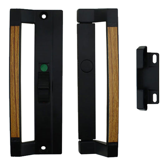 Norandex Sliding Patio Door Handle 6 5/8 Inch Hole Center Black Metal and Wood