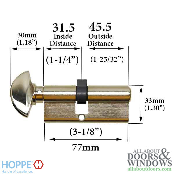 31.5/45.5 New Style HOPPE Active 90° Keyed Profile Cylinder Lock - 31.5/45.5 New Style HOPPE Active 90° Keyed Profile Cylinder Lock