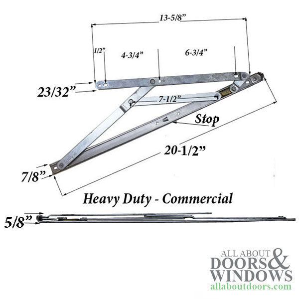 4 Bar Commercial Window Hinge, 7/8 x 20 in. Heavy Duty Window Track, Truth - Stainless Steel - 4 Bar Commercial Window Hinge, 7/8 x 20 in. Heavy Duty Window Track, Truth - Stainless Steel