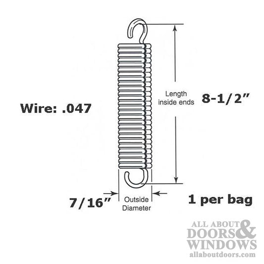 Extension Spring - 7/16 Inch Diameter x 8-1/2 Inches Long - .047 Wire