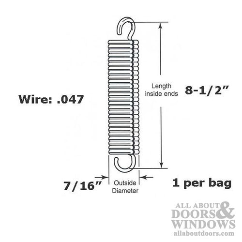 Extension Spring - 7/16 Inch Diameter x 8-1/2 Inches Long - .047 Wire - Extension Spring - 7/16 Inch Diameter x 8-1/2 Inches Long - .047 Wire