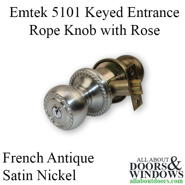 Emtek 5101 Rope Knob with Rosette, Keyed Entrance, Split Finish - French Antique and Satin Nickel - Emtek 5101 Rope Knob with Rosette, Keyed Entrance, Split Finish - French Antique and Satin Nickel