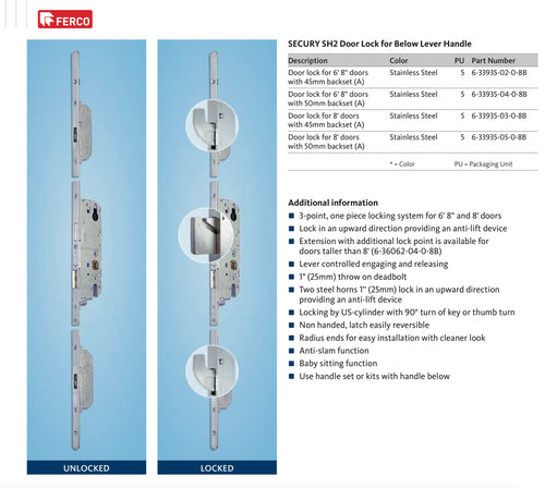 16mm Secury SH2 Rhino  with radius ends and anti-slam device for latch, 45/92, 8'-0