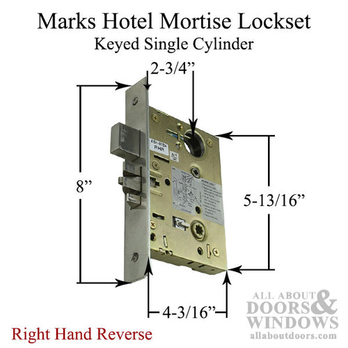 Marks Hotel Lever & Plate Mortise Lockset, Right Hand Reverse - Satin Chrome - Marks Hotel Lever & Plate Mortise Lockset, Right Hand Reverse - Satin Chrome