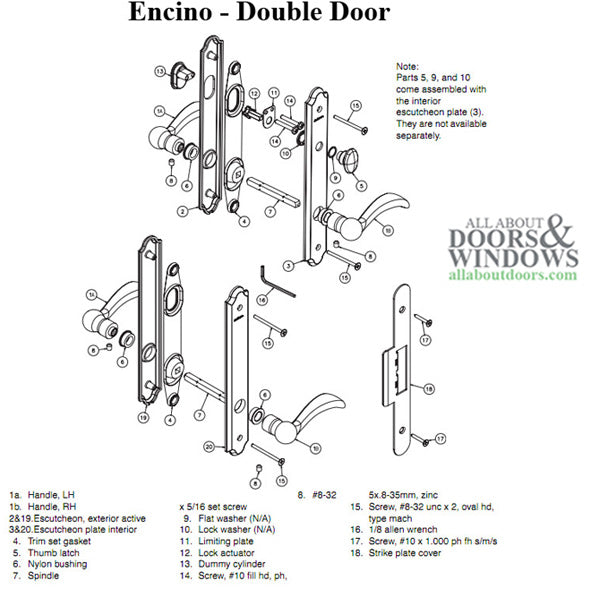 Hardware Kit, Double Door, Encino, Active / Passive - Distressed Nickel - Hardware Kit, Double Door, Encino, Active / Passive - Distressed Nickel