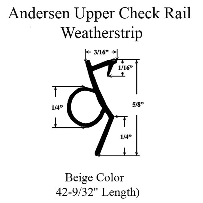 Andersen Upper Check Rail  TW38 Weatherstrip 42-9/32 Length - Andersen Upper Check Rail  TW38 Weatherstrip 42-9/32 Length