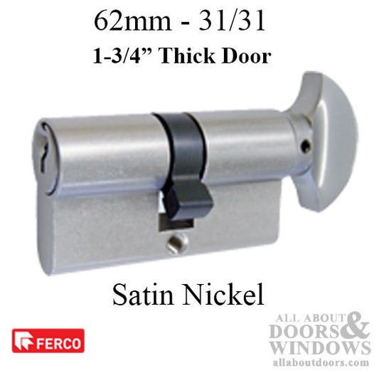 2-7/16" ( 62mm) 31/31  Euro profile cylinder - Satin Nickel